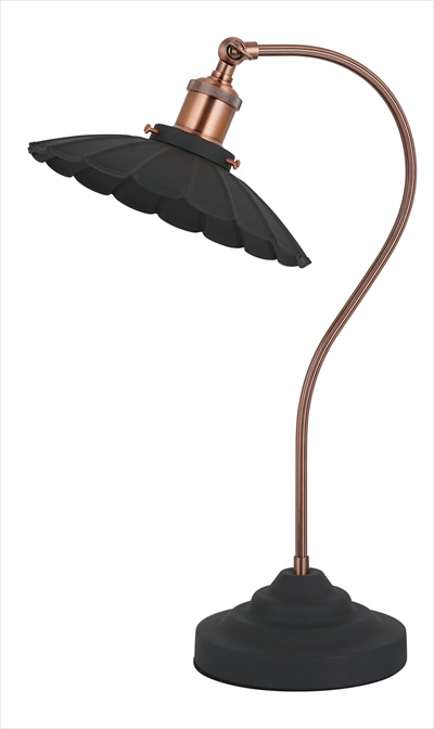 Curved Table Lamp -Sand Black With Red Copper Trim